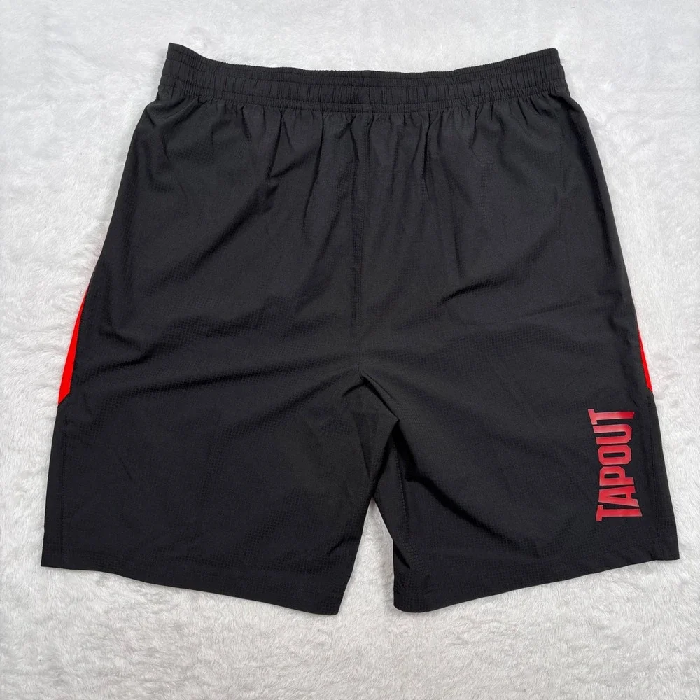 Tapout Athletic Shorts Mens XL Black Red MMA Training Gym Performance S143‎ B02